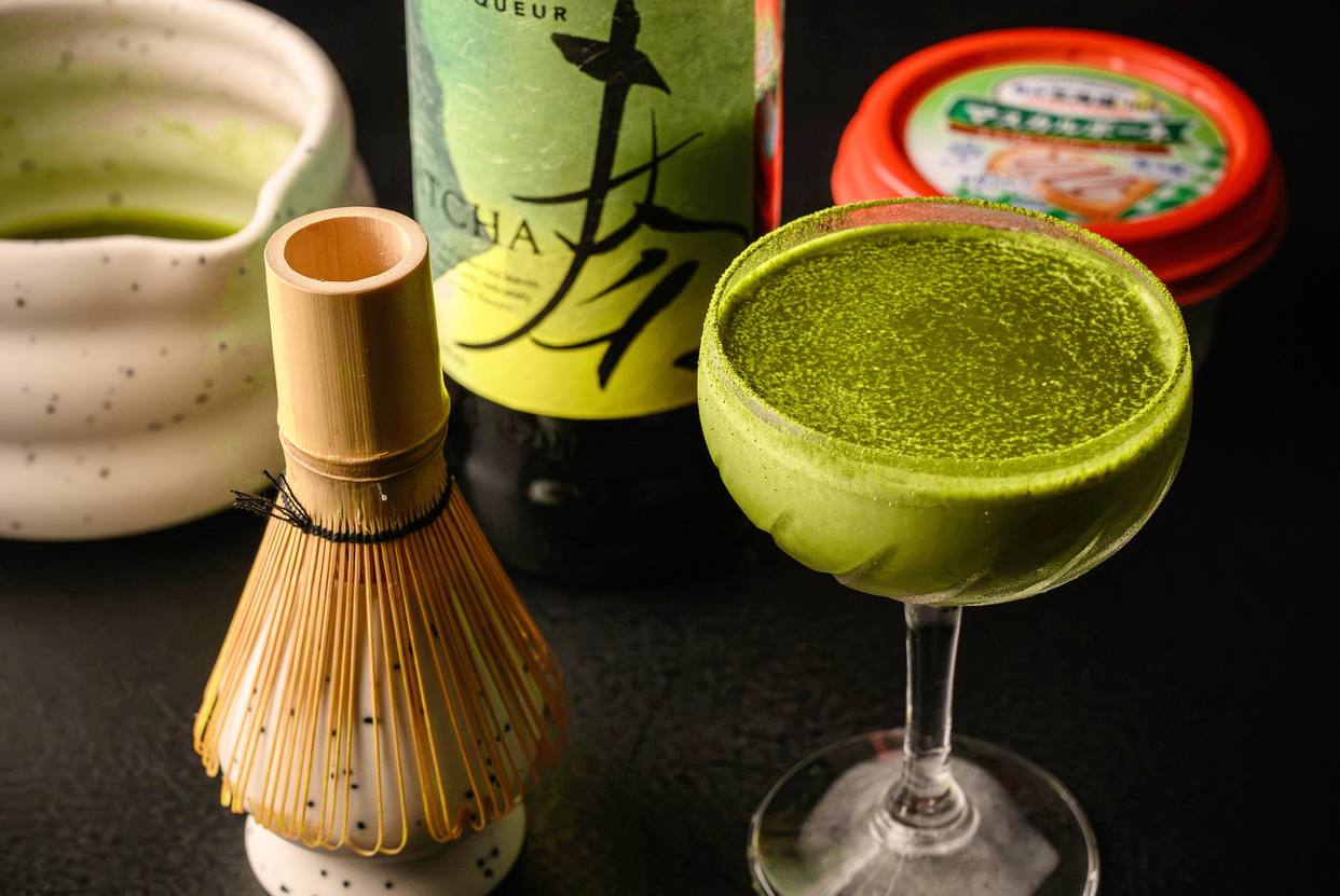 BAR21 signature cocktail: Matcha Tiramisu Martini with a bamboo whisk and matcha liqueur, at a magic bar in Roppongi